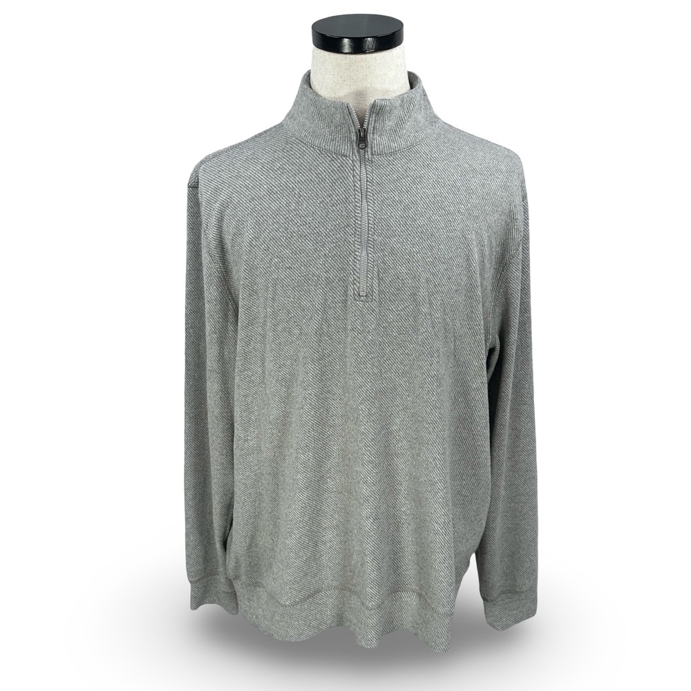 Faherty Mens XL Gray Textured Organic Cotton Blend‎ Quarter Zip Pullover Sweater
